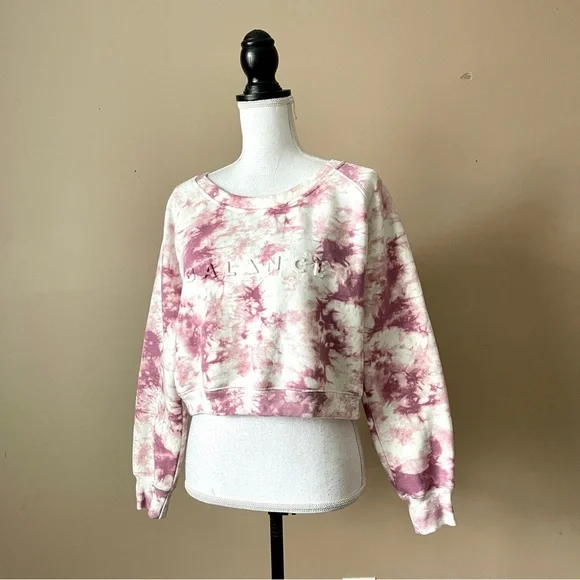 BALANCE | Pink Tie Dye Embossed Cropped Sweatshirt Sz L - Picture 4 of 7